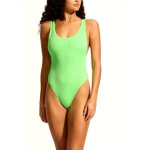 Seafolly Summer Green Sea Dive Retro One Piece Swimsuit Size 10